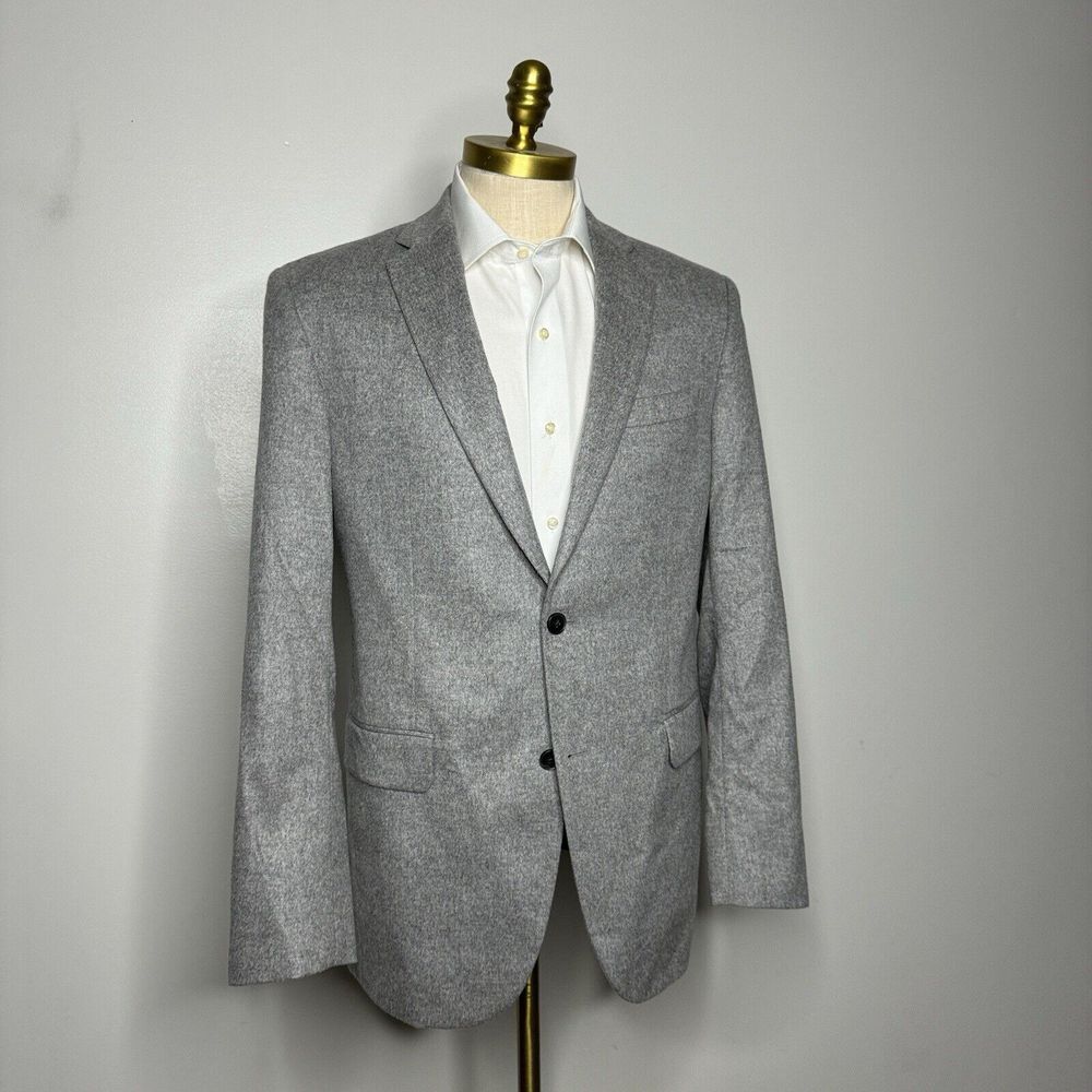 Saks Fifth Avenue Sport Coat 42L Mens Solid Gray 100% Cashmere Sable‎